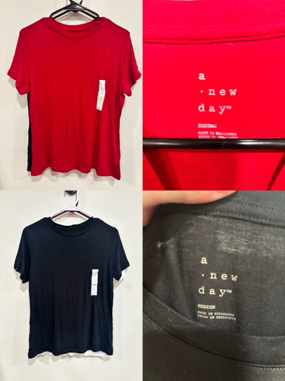 a new day Women’s Short Sleeve Crewneck T-Shirt - Red & Black (2-pair)